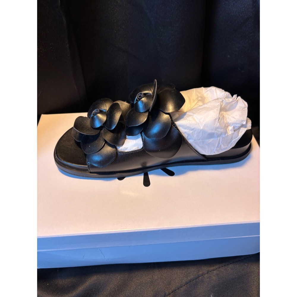 Isaac Mizrahi Black Floral Slide Sandals 3D Flower Slip On Shoes Womens 6.5 M